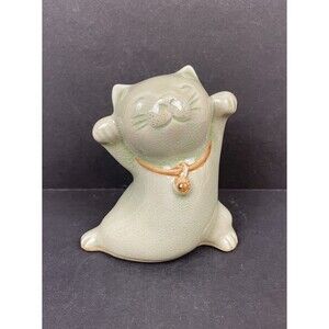Novica Thailand Green Celadon Happy Cat Figurine